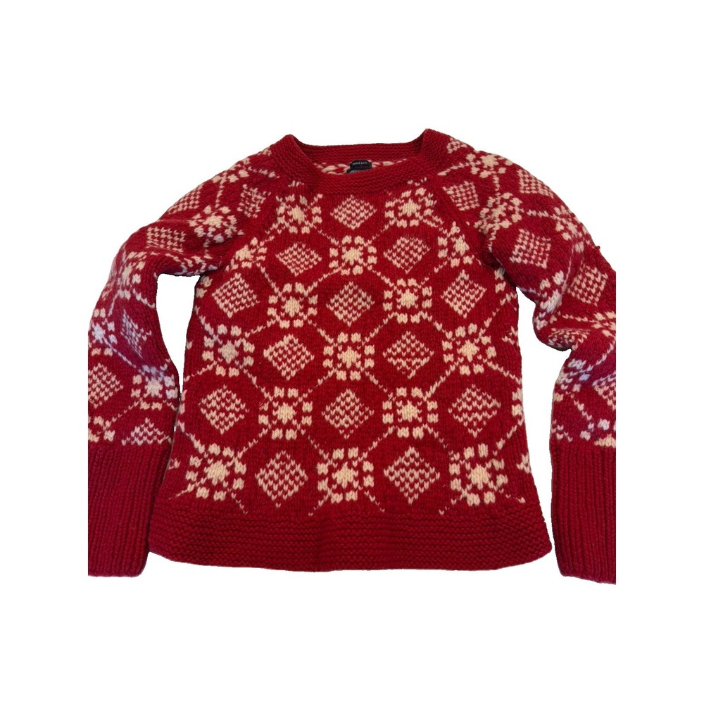 Y2k American Eagle Outfitters HandKnit Lambs Wool Sweater Red White Nordic "Lg"